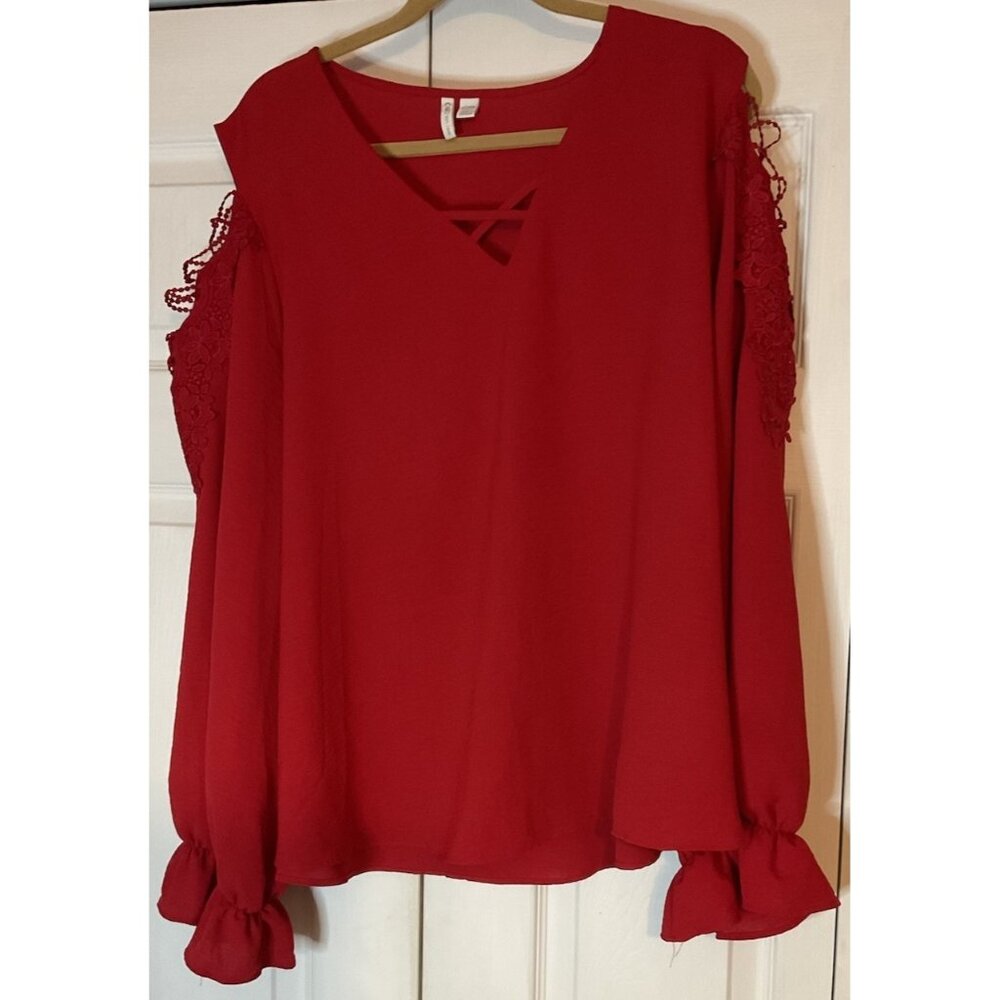 Cato Red Long Sleeve Cut Out Sleeves Ruffle Cuff‎ Blouse Top 22/24W
